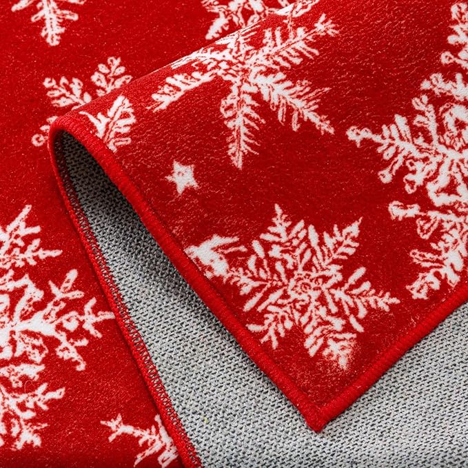 Red Area Rug 4x6 Christmas Office Carpet Snowflake Washable Doormat Xmas Holiday Decor Non Slip Indoor Kitchen Accent Rug Decorative for Entryway Dining Room