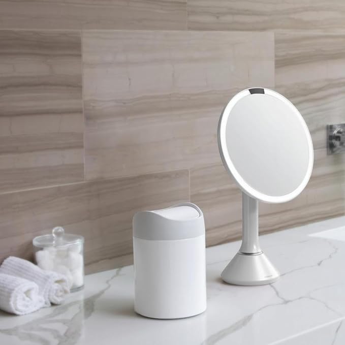 simplehuman Mini Countertop Trash Can, 1.5 Liter / 0.4 Gallon, White Steel