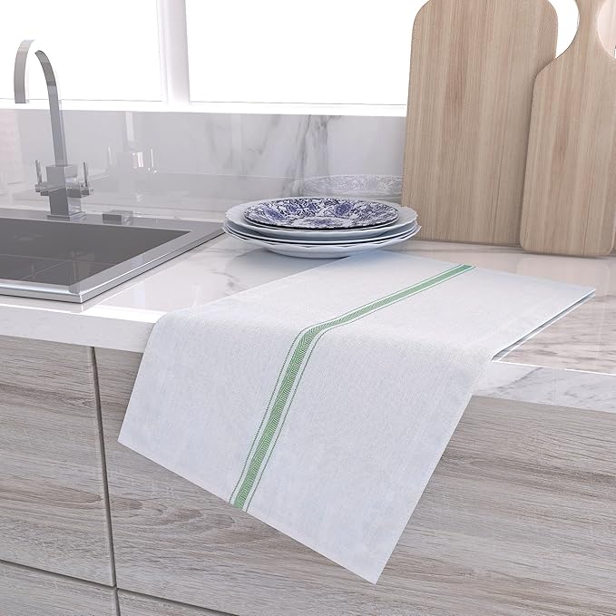 RIVERSTREAM Dish Towels - (Green, 15-Pack) 100% Cotton, 14 x 25 Inches, Super Absorbent, Reusable Cleaning Kitchen Dish Towels Set