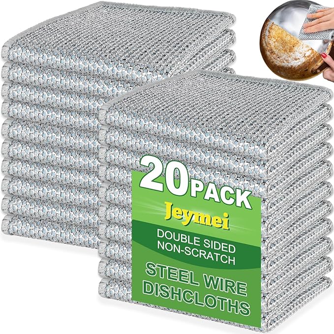 20pcs Non Scratch Wire Dishcloth Multipurpose Wire Dishwashing Rag for Wet and Dry,Metal Scrubbers for Cleaning Dishes,Dual-Sided Kitchen Cleaning Cloth with Mesh,Cleaning Tool for Pot, Blue