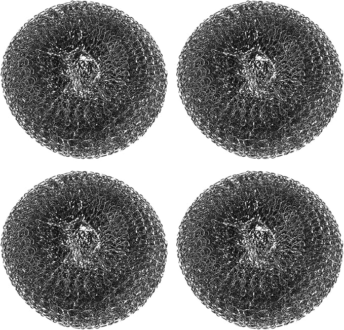 HARFINGTON 4pcs Stainless Steel Scrubber Pad, Barbecue Grill Cleaning Scrubber Pads Replacement Steel Wool Brush Head for Gas, Outdoor BBQ Accessories