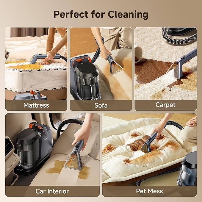 uwant Portable Carpet and Upholstery for Deep Cleaner, 18Kpa Carpet Cleaner Machine for Cars, Pets with Cleaning Tool and Self Cleaning Set of 1 for Spot, Rug, Couch