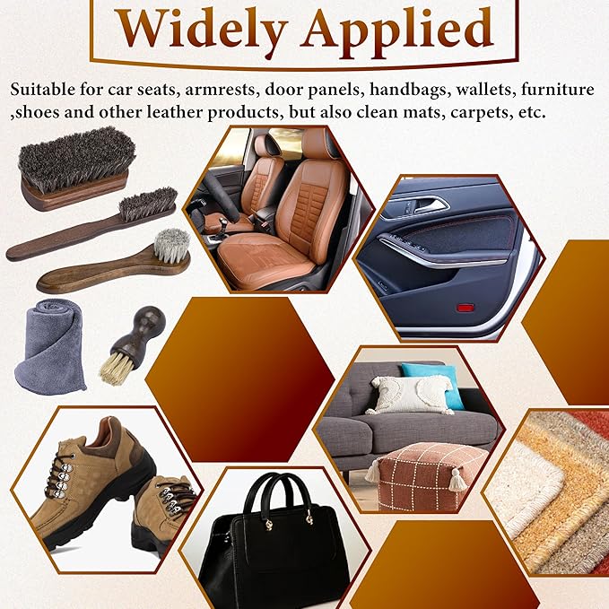 5 PCS Leather Brush Car Detailing, Horsehair Brush Shine Kit, Car Cleaning Supplies, Horse Hair Brush, Leather Brushes for Car Interior Seat, Carpet, Upholstery, Furniture and Shoes