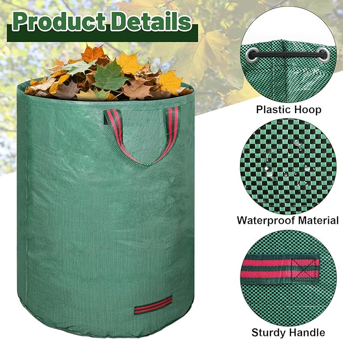 72 Gallons Reusable Yard Waste Bags, 3 Packs Lawn and Leaf Bags With Reinforced Handles, Collapsible Garden bag For Leaves,Grass,Storm Debris,Construction Waste, Standable&Foldable