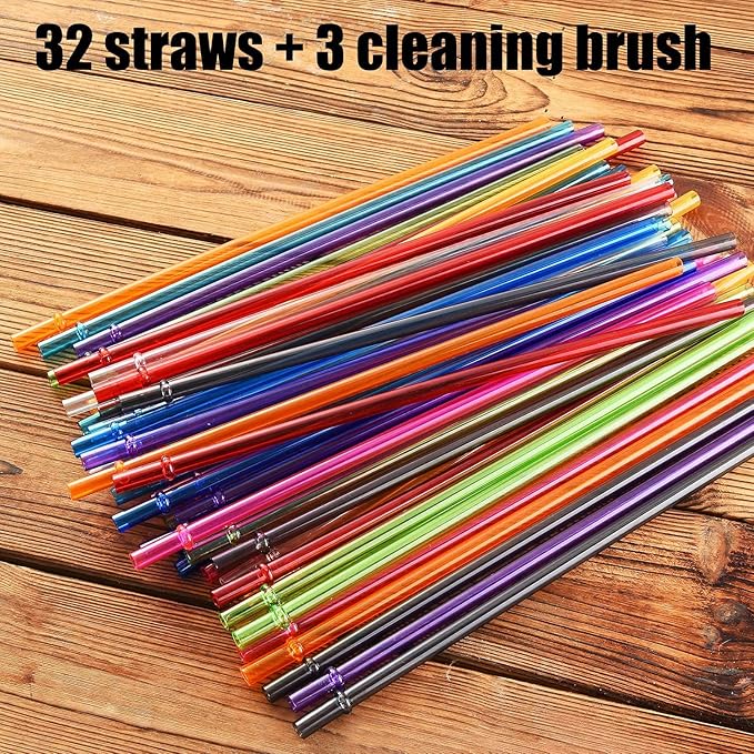 ALINK 35-Pack Tritan Hard Plastic Reusable Straws with Cleaning Brush, 10.5 in Long Thick Unbreakable Straws for 30 OZ Tumblers, Mason Jar, Yeti, Tervis