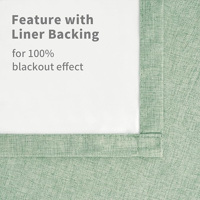 YoungsTex Light Green Linen Blackout Curtains for Bedroom 63 Inches Long - Thermal Insulated Drapes with Grommet Room Darkening Boho Spring Decor for Living Room Window, 2 Panels, 52 X 63 Inch