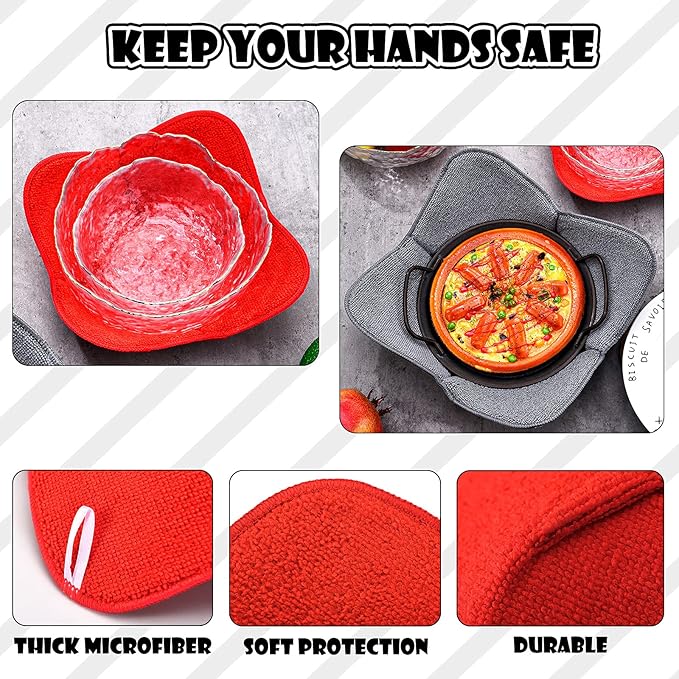 Patelai 6 Pieces 2 Sizes Microwave Bowl Holders Large and Small Bowl Holder Sponge and Microfiber Kitchenware Cozy for Hot Food Soup Warmer Home Kitchen