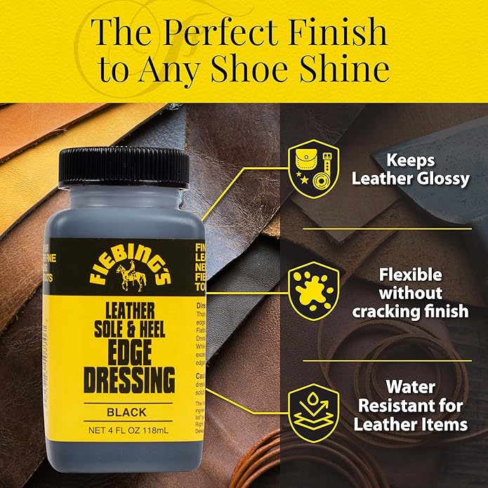 Fiebing's Leather Sole & Heel Edge Dressing (4 oz) - High Gloss, Protective Shoe Dressing Polish - Includes Brush Applicator