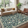GarveeHome 8x10 Area Rugs for Living Room, Boho Leaf Rugs for Bedroom with Soft Low Pile, Non Slip Botanical Bird Large Washable Rug 8x10 for Dining Room Stain Resistant Navy Blue Throw Rug