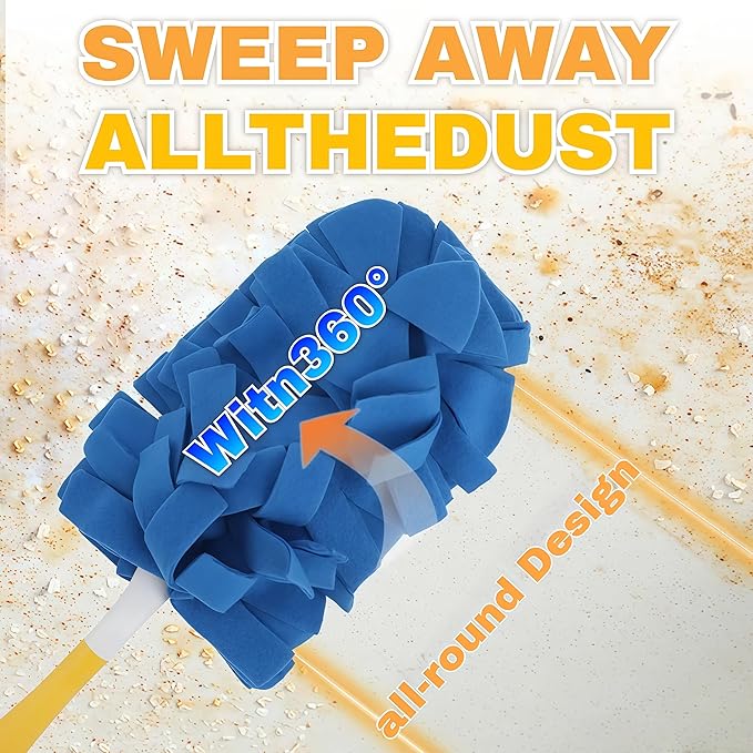 2026 New 360° Electrostatic Duster Refills - Washable & Reusable, High-Density Microfiber, Fits Most Standard Duster Handles, for Home Office Car High Adsorption Duster (1 Handle + 6 Refills)