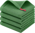 Homaxy 100% Cotton Waffle Weave Kitchen Dish Cloths, 4-Pack Ultra Soft Absorbent Dish Towels, Quick Drying Dish Rags, 12 x 12 Inches, Grass Green