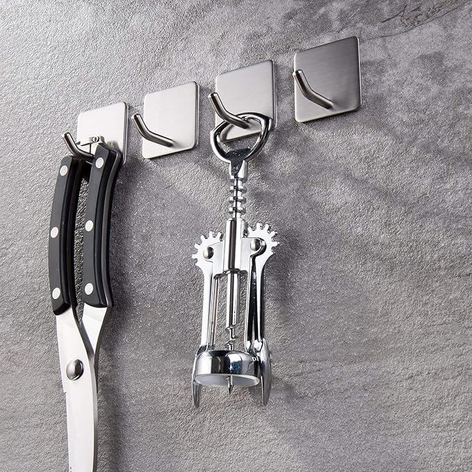 YIGII Towel Hooks/Bathroom Hook - Self Adhesive Hooks Office Hooks Hanging Keys for Kitchen Stick on Wall Stainless Steel 4 Packs
