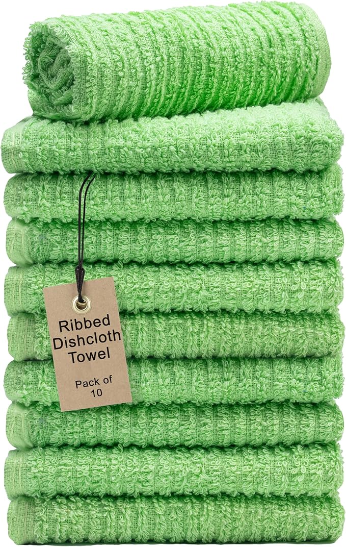 Textila Bar Mop Towels 12x12 Inch – Apple Green – Pack of 10 - Cotton Dish Cloths & Cleaning Towels for Kitchen, Bar, Restaurant, Household Use – Absorbent, Durable, Reusable