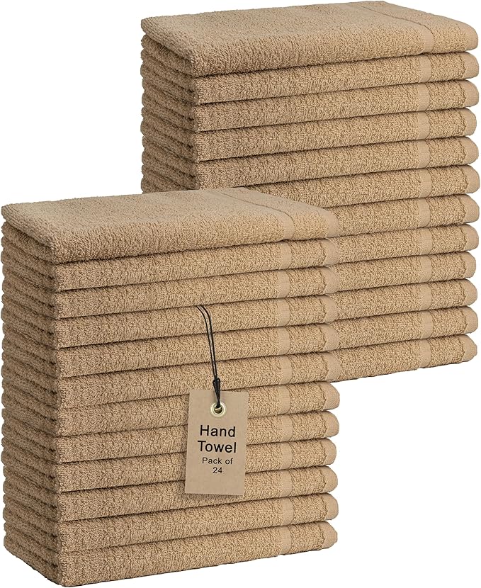 Basic Hand Towels 16x26 Inches – Bulk Pack of 24 – Beige Color – Soft and Absorbent Multipurpose Cotton Towels for Bathroom, Spa, Gym, Salon, Hotel, and Everyday Use