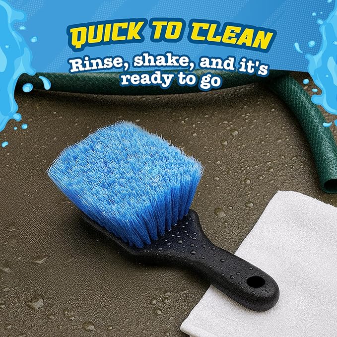 Salty Captain Soft Bristle Brush – Short Handle Detailing Brush for Cars, Boats & RVs, Super Soft Bristles, Grip Tech Comfort, Heavy Dirt Remover, Gentle on Paint & Wheels