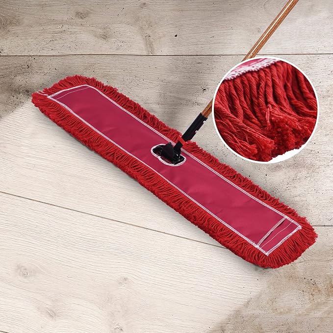 Matthew Cleaning 36'' Industrial Strength Cotton Dust Mop Refill Washable Replacement Heads for Residential & Commercial Use Fit Standard Dust Mop Frames, Hardwood, Concrete Floors Red 3 Pack