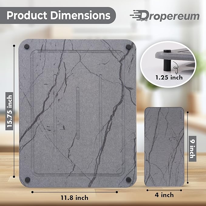 Stone Drying Mat for Kitchen Counter + Sink Caddy | 15.7"x11.8" Diatomaceous Earth Drying Mat with Stainless Steel Feet | Heat Resistant to 450°F | Eco-Friendly & Multipurpose Drying Mat