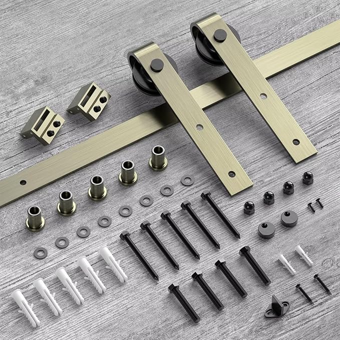 11FT Classic Brass Sliding Barn Door Hardware Kit for Interior Single Door Brushed Gold