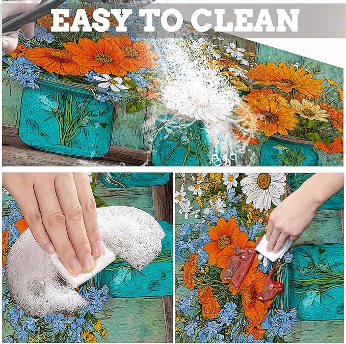 MCALK Floral Vases Dish Drying Mat for Kitchen Counter, Fall Wooden Dish Drying Pad with Anti-Slip Rubber Base, Absorbent Kitchen Sink Mat with Farmhouse Decor (1 pc 18" x 16")