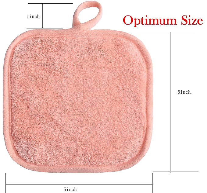Makeup Remover Cloths for Face, Eye, Lips - Reusable Makeup Remover Pads Soft Microfiber Facial Cleansing Cloths 5 x 5 inch 12 Pack (Coral)