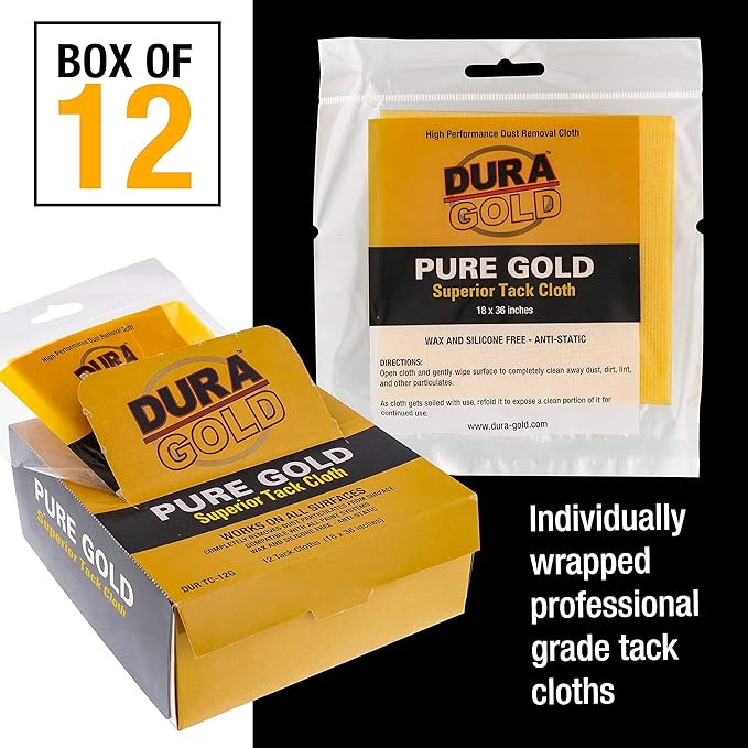 Dura-Gold - Pure Gold Superior Tack Cloth (Pack of 12), Woodworking, Automotive Paint, Tack Cloth Autobody Painting, Painters Cloths, Dust Rags, Stain Rags, Wood Staining Pads, Tac Cloths, Tacky Towel