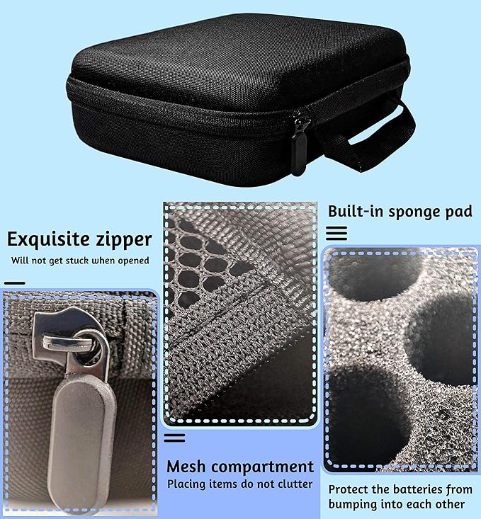 Battery Organizer Storage Bag, Safe Neat Shockproof Hard Portable Batteries Case, Holds 40 AA and AAA Batteries with Mesh Pocket for Chargers