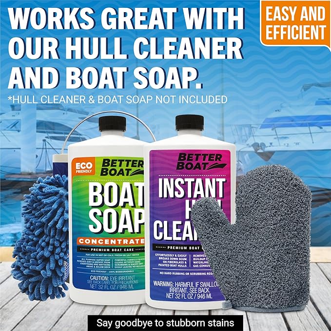 Boat Scrubbing Brush Glove, Heavy-Duty Deck and Hull Scrub Mitt for Floors, Aluminum, Pontoon, Marine and Fishing Boat Accessories