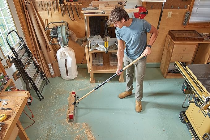 Harper 24 Inch Indoor Push Broom, Premium Heavy Duty Smooth-Surface Floor Cleaning with Flagged Bristles, Home and Garage Sweeping, Gray
