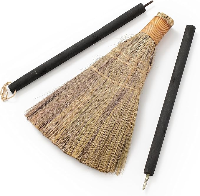 Vietnamese Straw Soft Black Broom for Cleaning with Long Handle Broom- Broom Decorative 9.45'' Width, 45.28" Length