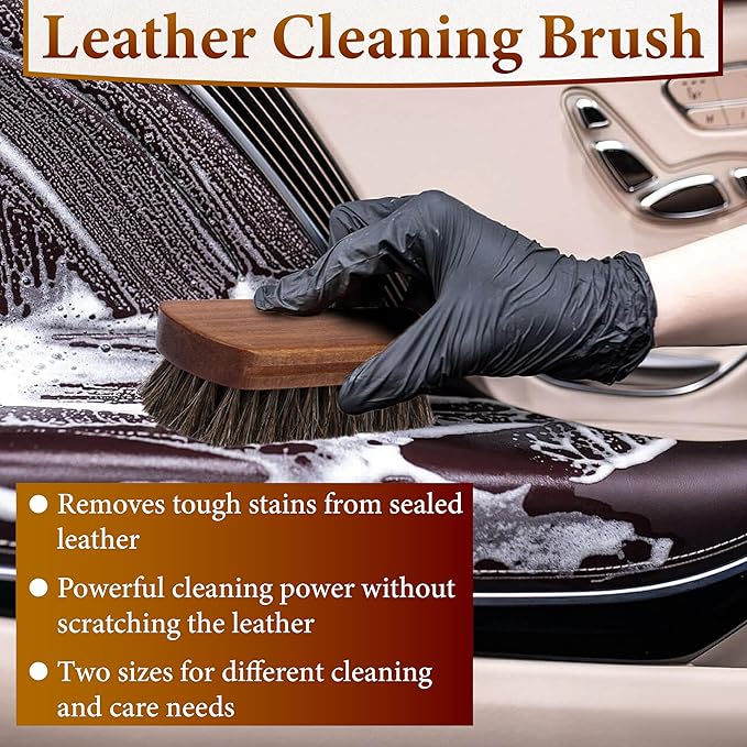 2 PCS Leather Brush Car Detailing, Horse Hair Brush, Car Cleaning Supplies, Car Interior Brush, Carpet Brush for Car Detailing, for Car Interior Seat, Carpet, Upholstery, Furniture and Shoes