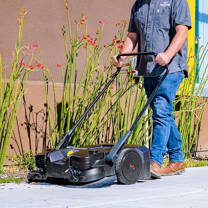 30" Battery Powered Push Sweeper with Triple Power Brooms Electric Drive and Dust Suppression (30" Sweeper)