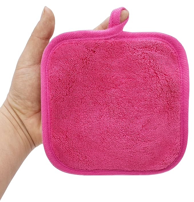 Makeup Remover Cloths for Face, Eye, Lips - Reusable Makeup Remover Pads Soft Microfiber Facial Cleansing Cloths 5 x 5 inch 12 Pack (Dark Pink)