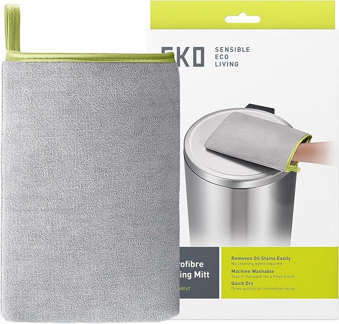 EKO Microfiber Cleaning Mitt for Stainless Steel – Lint-Free Reusable Polishing Cloth & Cleaning Glove, Machine Washable Streak-Free Cloth for Kitchen Appliances, Trash Can, Faucet, Mirror & Car