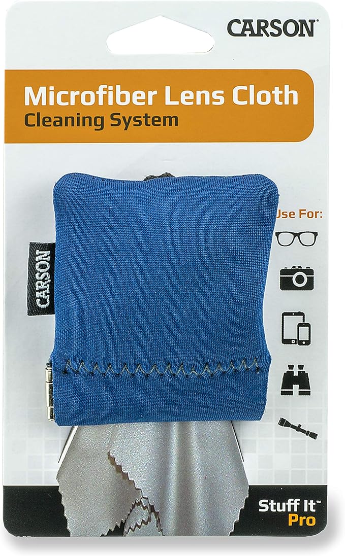 Carson Stuff-It Pro Microfiber Lens Cloth Cleaning System for Glasses, Smartphones, Tablets, Optics, Lenses, Cameras and More, 8.0'' x 8.0'' - Blue (SN-80BU)