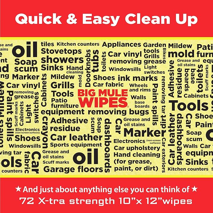 XL Heavy-Duty Cleaning Wipes – All-Purpose Wipes for Garage, Grease, Ink, Paint & More – Safe for Hands, Home Cleaning, Car Interiors, Indoor and Outdoor Surfaces