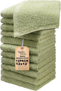 Basic Wash Cloths 12x12 Inches – Pack of 12 – Sage Green Color – Soft and Absorbent Multipurpose Cotton Washcloths for Bathroom, Spa, Gym, Salon, Hotel, and Everyday Use