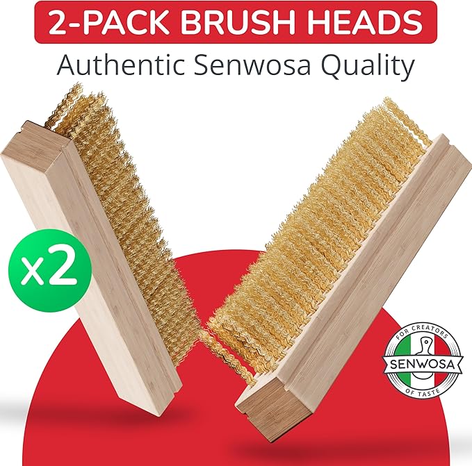 Pizza Oven Brush Head Replacement Set (2-Pack) - Official Genuine Parts for 22" & 26" Pizza Stone Cleaning Brushes - Heat-Resistant Stainless Steel Bristles