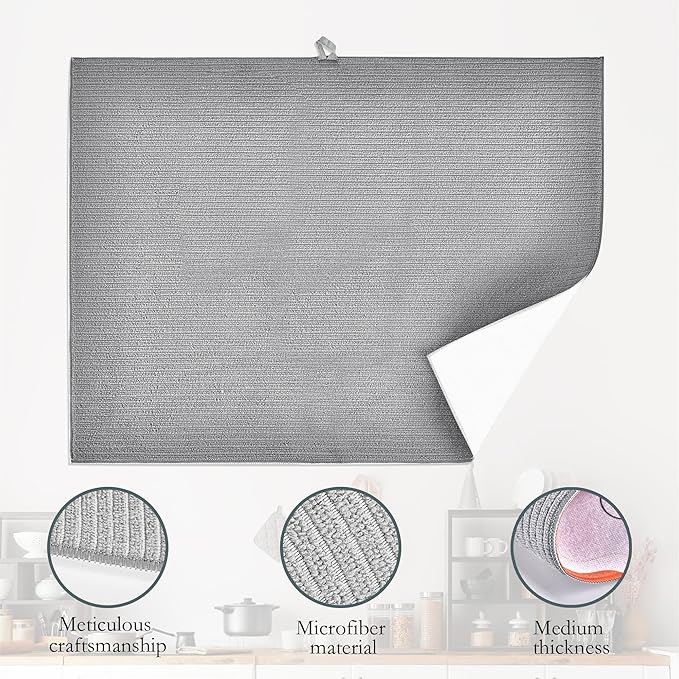 Dachshund Dog Flowers Dish Drying Rack Mat for Kitchen Counter, Dish Drying Pad Absorbent Reversible Microfiber Protector for Coffee Bar Sink Countertops 18x24 Inch