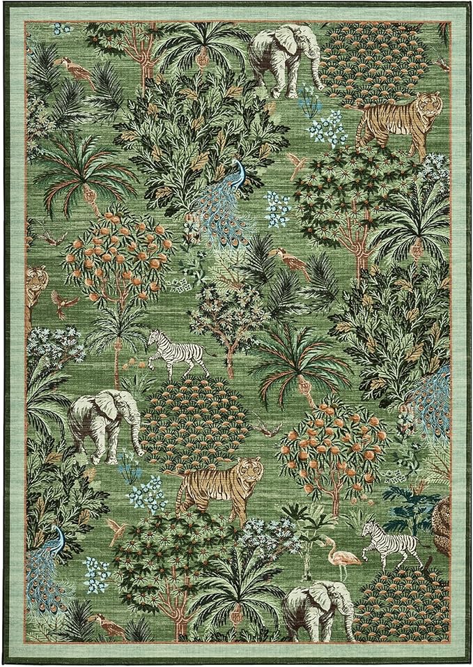 GarveeHome Jungle Rug 2x3 Animal Print Rugs Non Slip Washable Front Door Rug for Entryway, Indoor Kitchen Rugs Low-Pile Small Door Mat Forest Carpet for Bedroom Home Décor, Forest Green