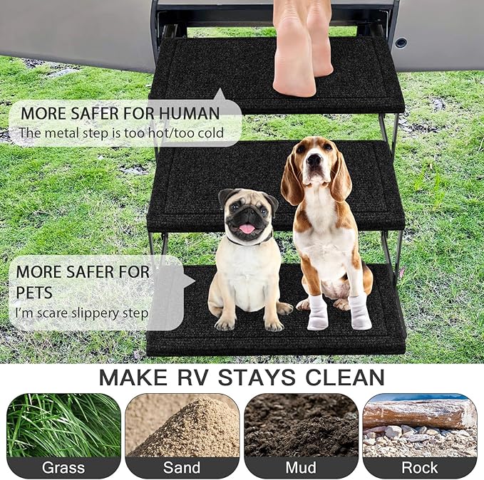 OKBA RV Step Covers,23" Wide Camper Step Cover for 8-11" Deep Stairs - 4 Pack Black RV Stair Covers to Keep Camper Clean