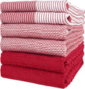 Premium Kitchen Towels (20”x 28”, 6 Pack) | Large Cotton Dish Towels | Flat & Terry Highly Absorbent Kitchen Linen Set with Hanging Loop | Red
