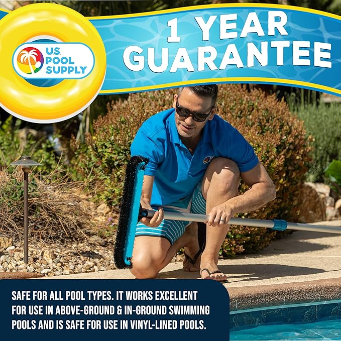 U.S. Pool Supply Pool Brush Head for Inground Pools - Heavy-Duty 18" Swimming Pool Brush with Pole Handle, 270° Bristle Scrub Brushes, Above Ground Cleaning Equipment Scrubber Cleaner Leaves Debris