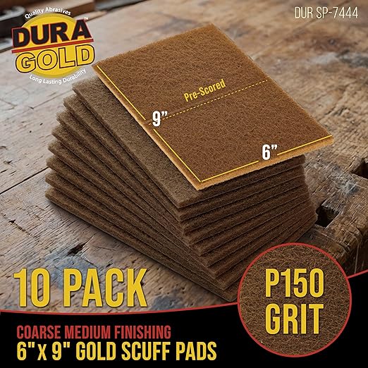 Dura-Gold Premium 6" x 9" Gold Coarse Scuff Pads, Box of 10 - Scuffing, Scouring, Sanding, Paint Primer Prep Adhesion Scratch - Surface Preparation For Automotive Car Auto Body Repair Woodworking Wood