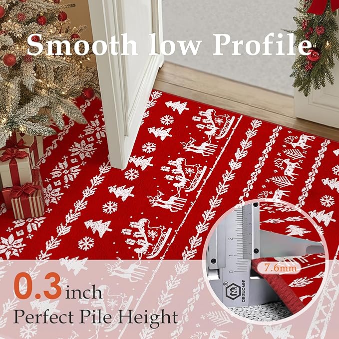 Christmas Area Rug 3x5 Red Office Washable Carpet Xmas Snowflake Holiday Decor Doormat Entryway Soft Low Pile Non Slip Indoor Throw Rug Kitchen Living Room Bedroom Entrance Dining Room