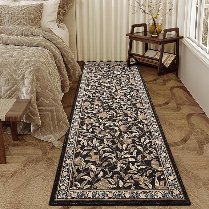 GarveeHome 2x6 Runners for Hallways Non Slip, Boho Leaf Kitchen Runner Rug Washable Rugs for Bedroom, Low Pile Soft Brown Runner Botanical Bird Rug for Dorm Entryway Laundry Room Bedroom