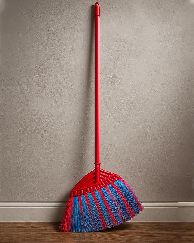 1 Pack Soft Sweeping Brooms /38” House Brooms for Sweeping Indoor& Outdoor Broom Cleaning/Asian Thailand Plastic Broom/Choi Nhua Thai LAN/Choi Nhua Quet Nha (1 pcs) (red&Blue)