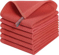 Kitinjoy 100% Cotton Kitchen Dish Cloths (12 X 12 Inches, Brick Red), 6 Pack Waffle Weave Ultra Soft Absorbent Dish Towels for Drying Dishes Quick Drying Kitchen Towels Dish Rags