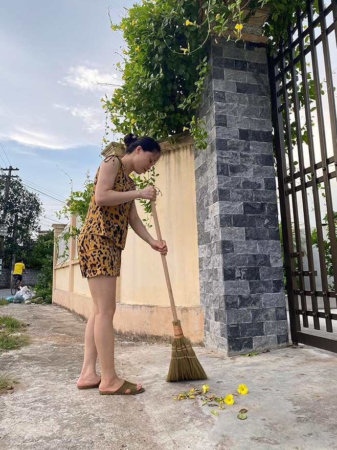 Vietnamese Straw Soft Broom for Cleaning with Long Handle Broom- Broom Decorative 9.45'' Width, 45.28" Length