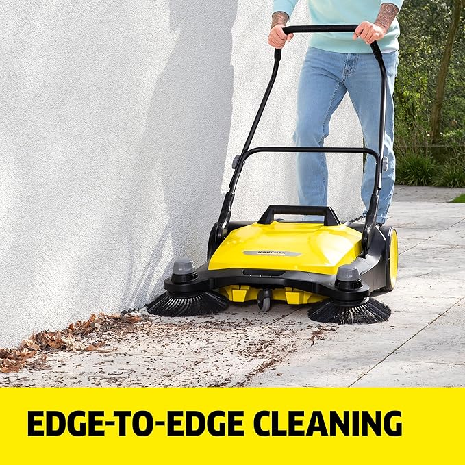 Kärcher Walk-Behind Outdoor Push Sweeper S 6 Twin for Workshops, Warehouses or Garages - 6X Faster Than a Push Broom, 10 Gallon Capacity, 33.9" Sweeping Width