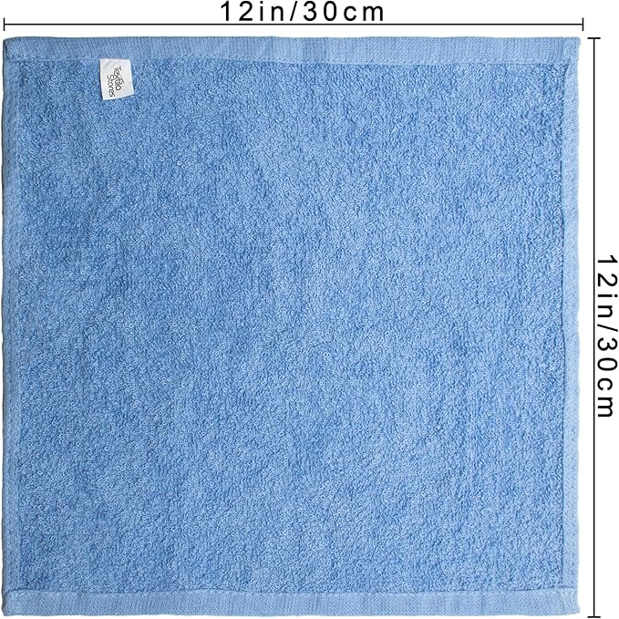 Basic Wash Cloths 12x12 Inches – Bulk Pack of 24 – Blue Color – Soft and Absorbent Multipurpose Cotton Washcloths for Bathroom, Spa, Gym, Salon, Hotel, and Everyday Use